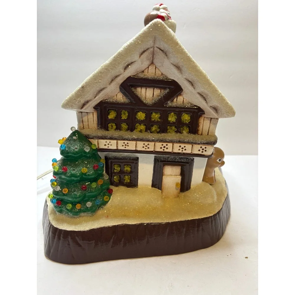 Vintage Lighted Ceramic Christmas House Santa Deer Snow‎ Chalet Decor
